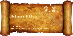 Hohman Milla névjegykártya